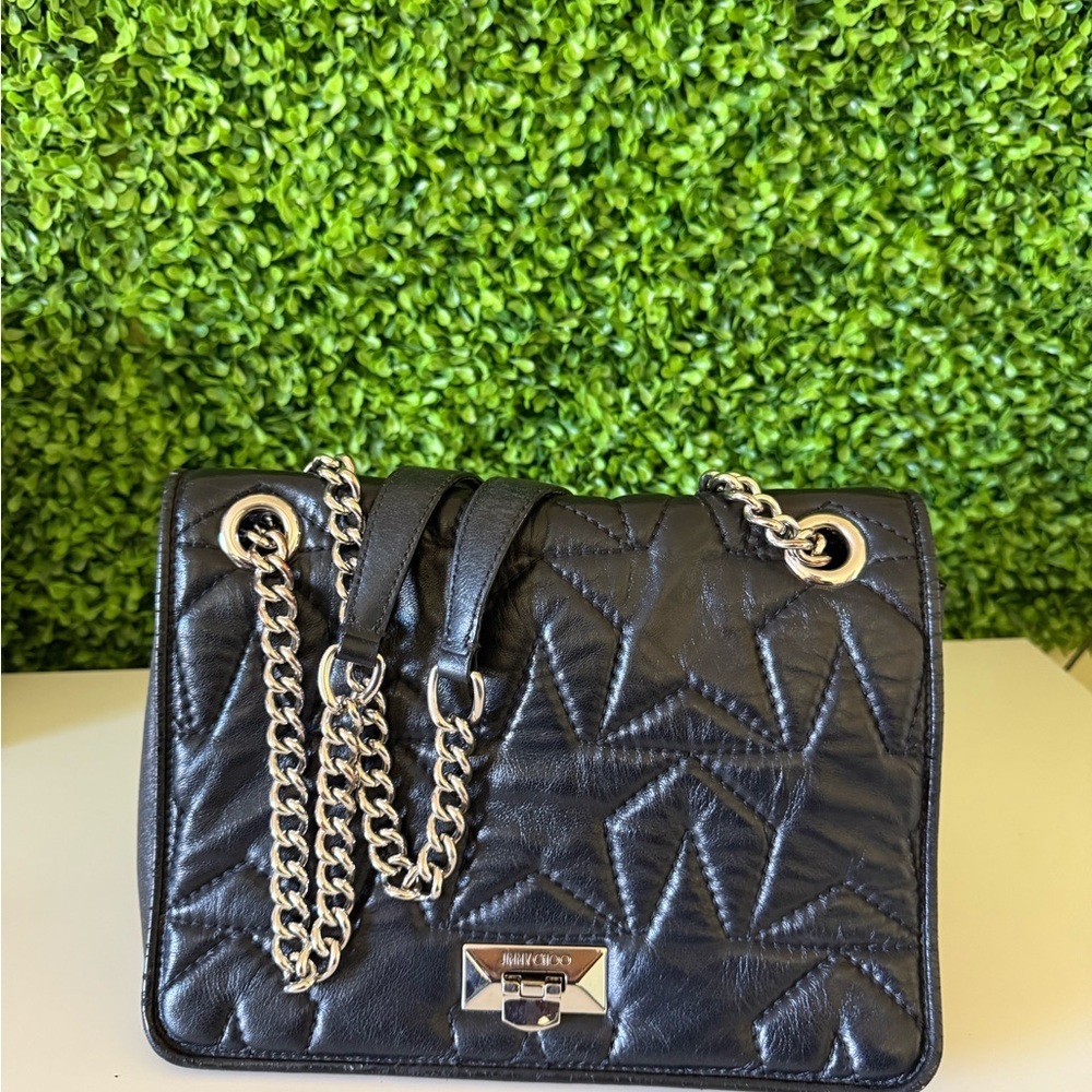 Jimmy Choo Helia Quilted Leather Shoulder Bag – Black/Silver